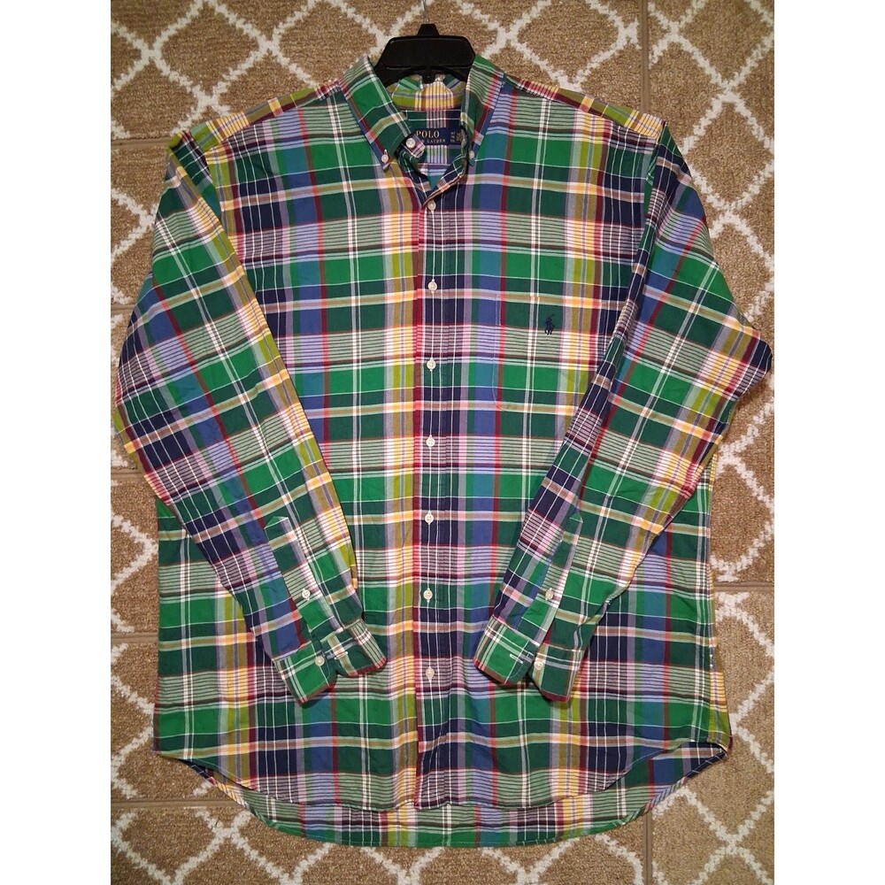 Ralph Lauren Men's Madras Plaid Button Down Shirt XLT Cotton Colorful Pocket